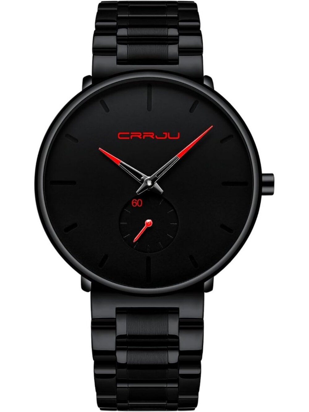 Unisex Red Ultra-Thin Minimalist Waterproof Stainless Steel Band Wrist Watch